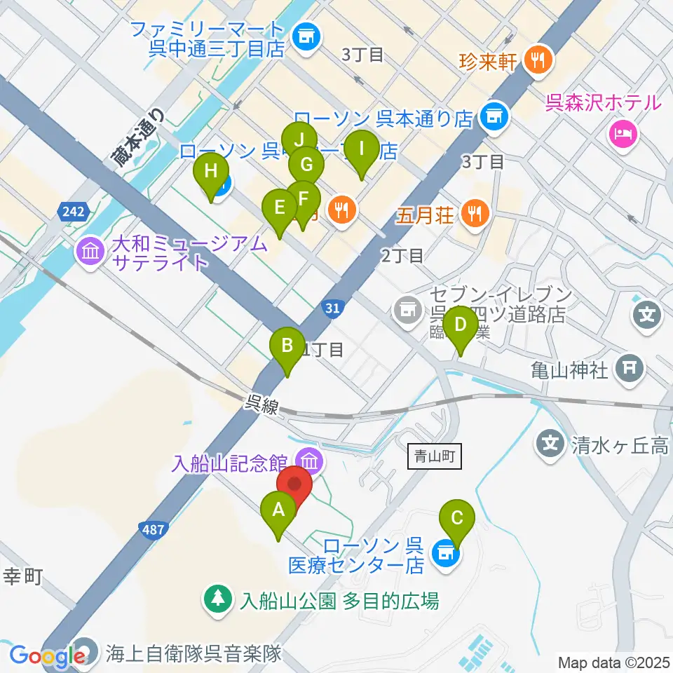 呉市立美術館周辺のカフェ一覧地図