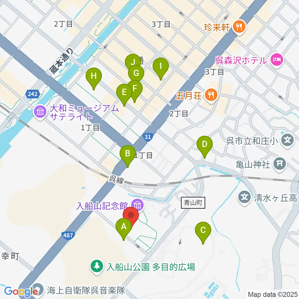 呉市立美術館周辺のカフェ一覧地図