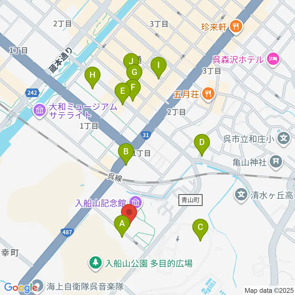 呉市立美術館周辺のカフェ一覧地図