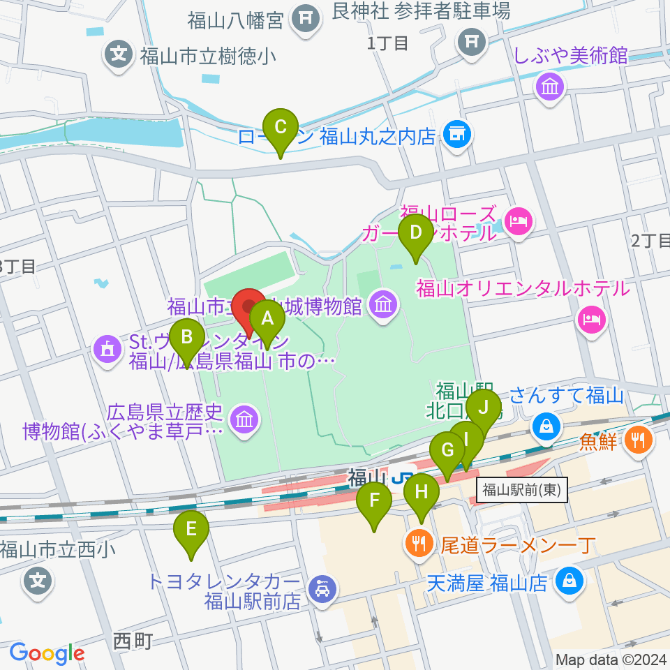 ふくやま美術館周辺のカフェ一覧地図