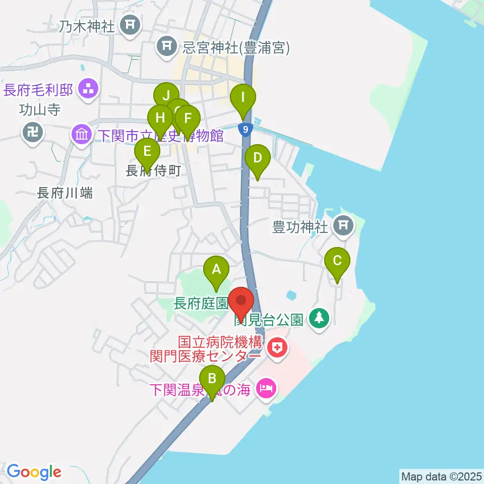 下関市立美術館周辺のカフェ一覧地図