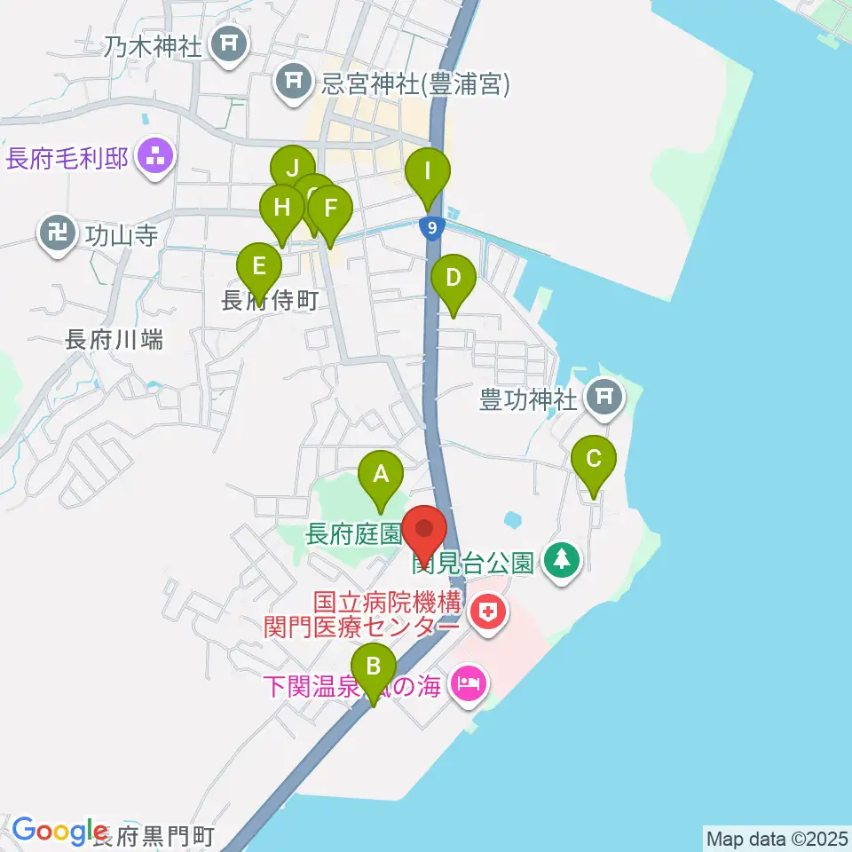下関市立美術館周辺のカフェ一覧地図