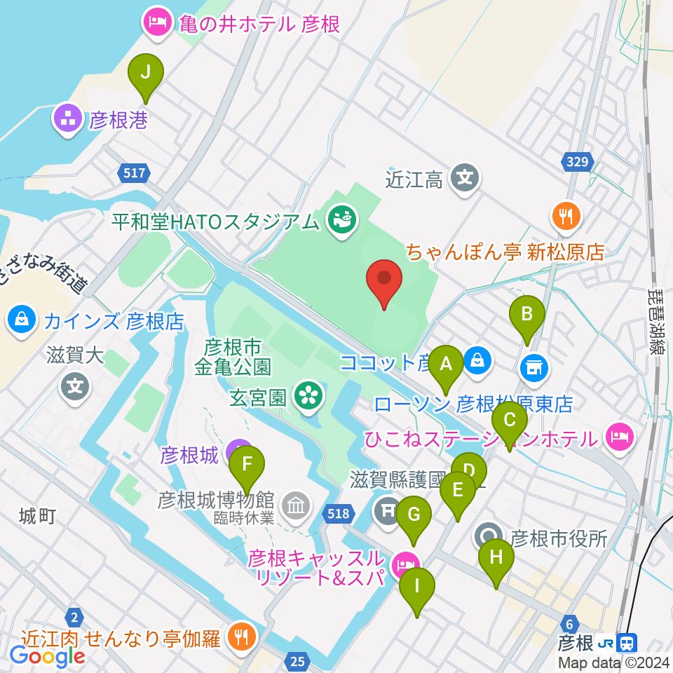 HPLベースボールパーク周辺のカフェ一覧地図