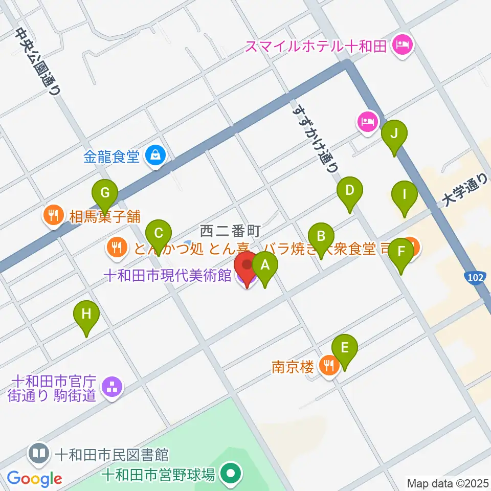 十和田市現代美術館周辺のカフェ一覧地図