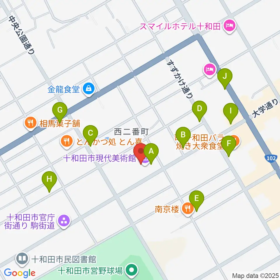 十和田市現代美術館周辺のカフェ一覧地図