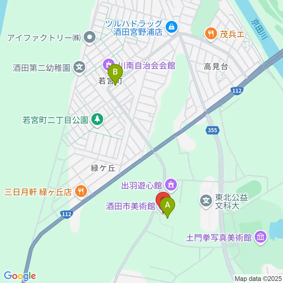 酒田市美術館周辺のカフェ一覧地図