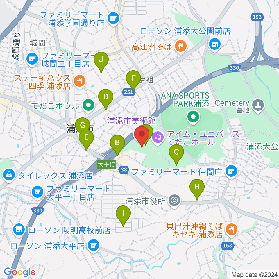 浦添市美術館周辺のカフェ一覧地図