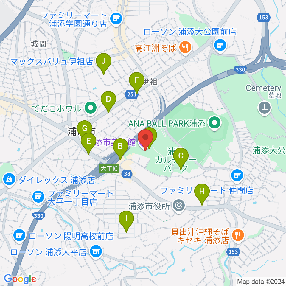 浦添市美術館周辺のカフェ一覧地図