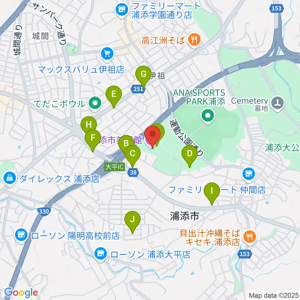 浦添市美術館周辺のカフェ一覧地図