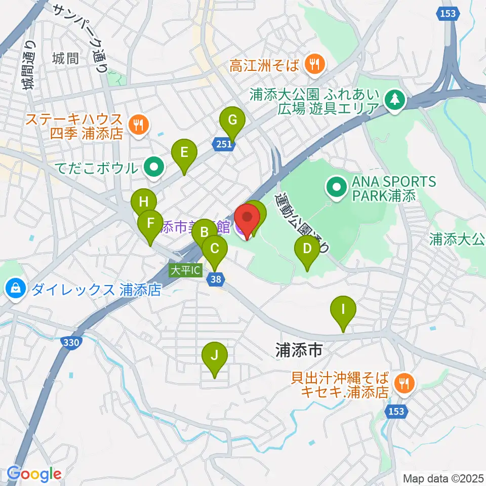 浦添市美術館周辺のカフェ一覧地図