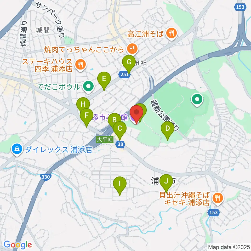 浦添市美術館周辺のカフェ一覧地図