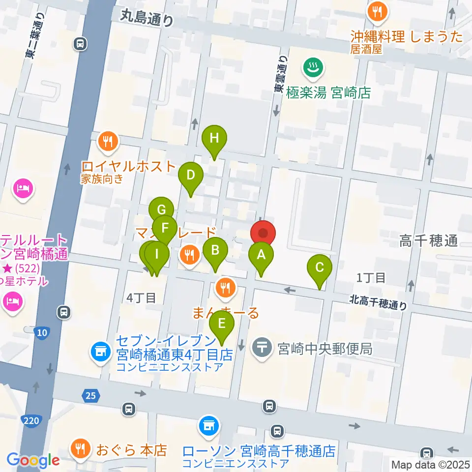 宮崎キネマ館周辺のカフェ一覧地図