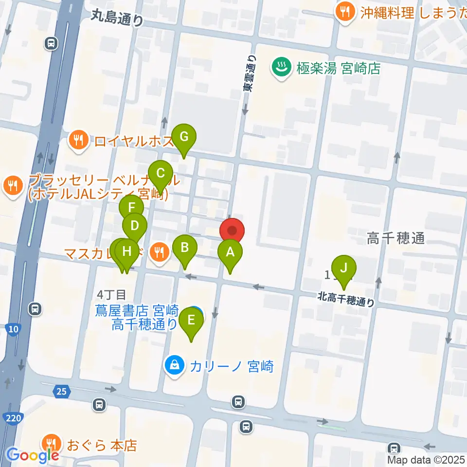 宮崎キネマ館周辺のカフェ一覧地図