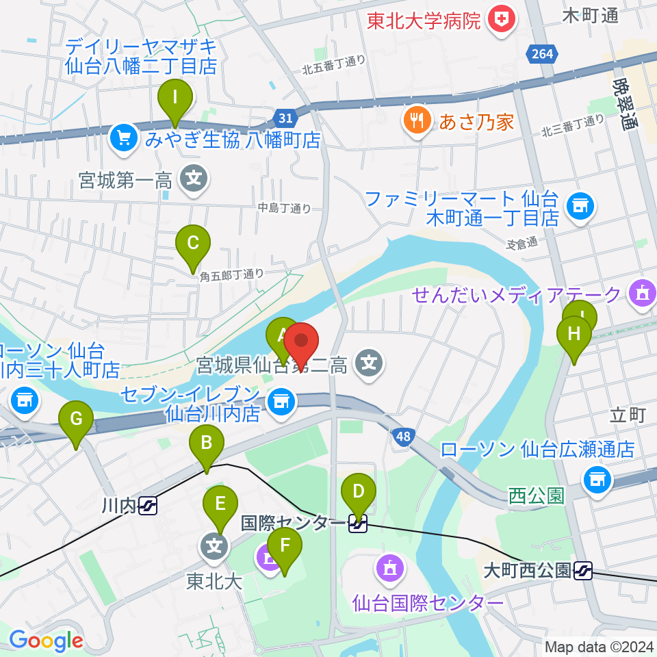 宮城県美術館周辺のカフェ一覧地図