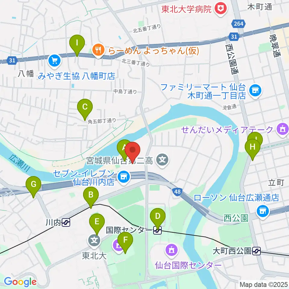 宮城県美術館周辺のカフェ一覧地図