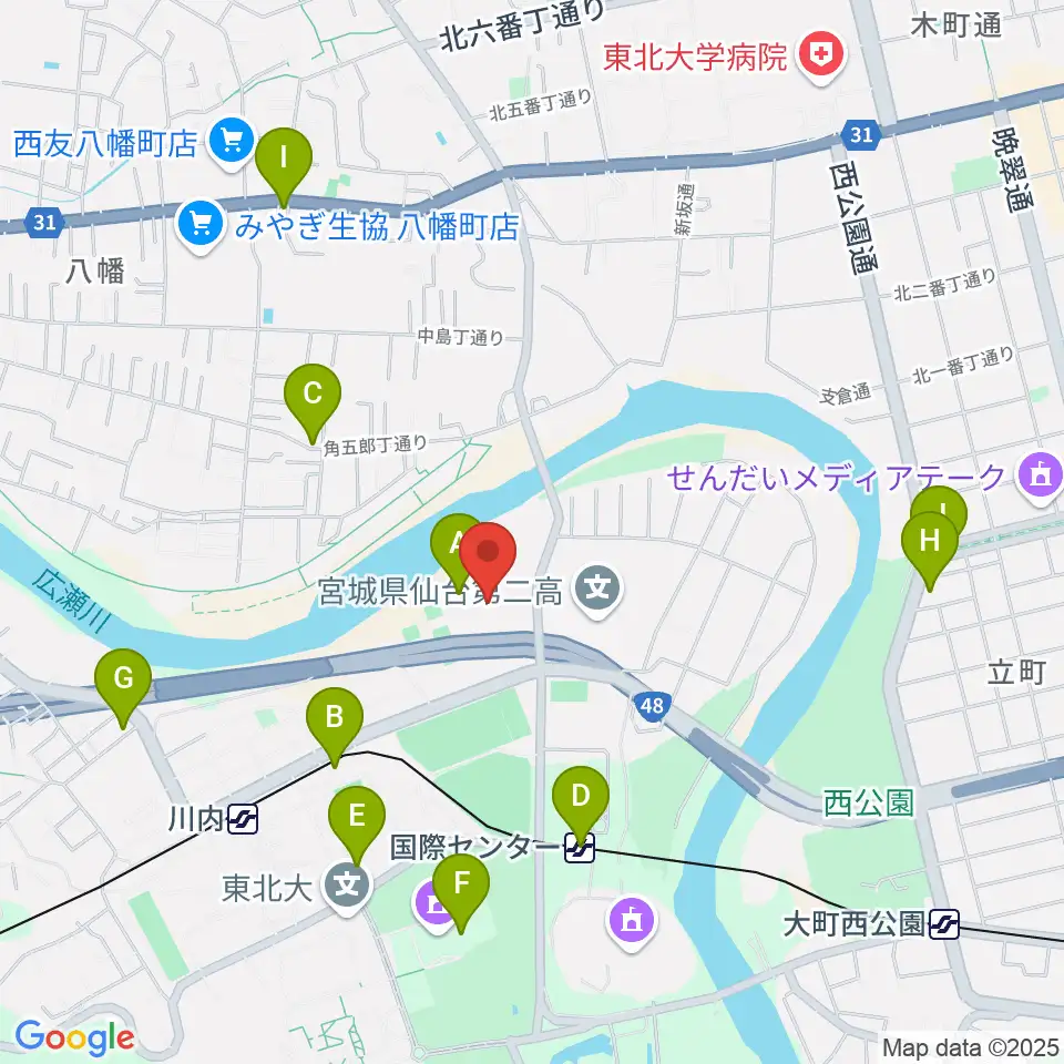 宮城県美術館周辺のカフェ一覧地図
