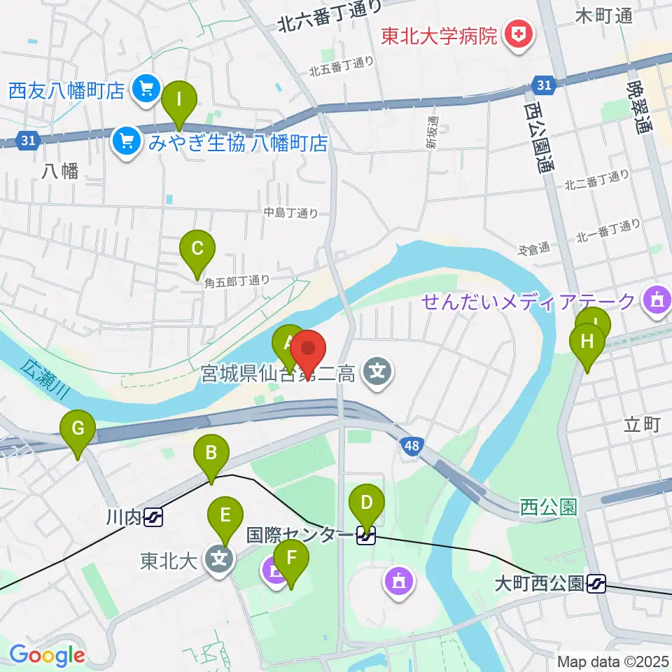 宮城県美術館周辺のカフェ一覧地図