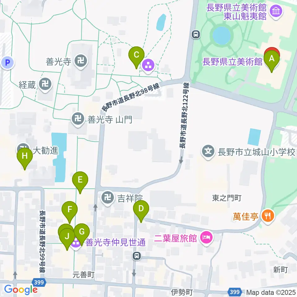 長野県立美術館周辺のカフェ一覧地図