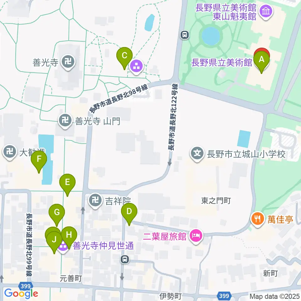 長野県立美術館周辺のカフェ一覧地図