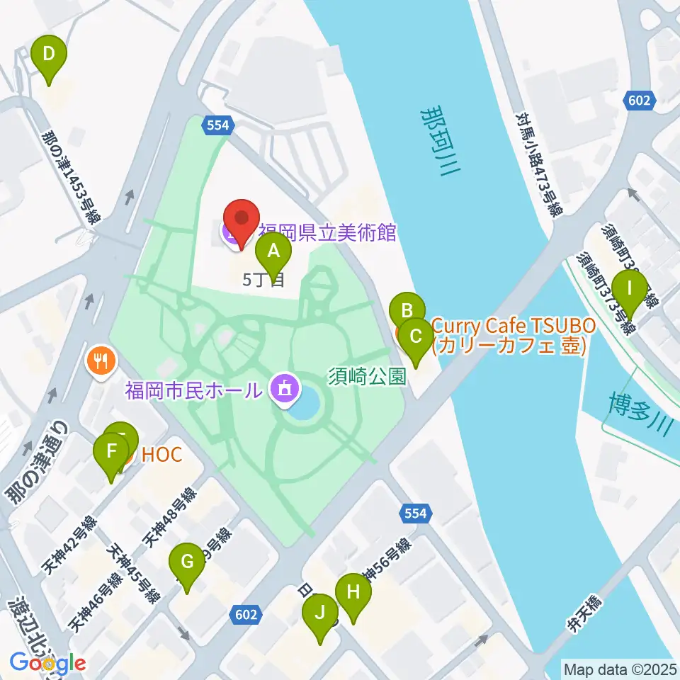 福岡県立美術館周辺のカフェ一覧地図