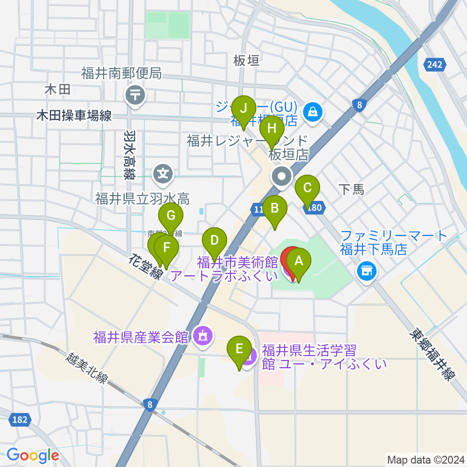 アートラボふくい 福井市美術館周辺のカフェ一覧地図