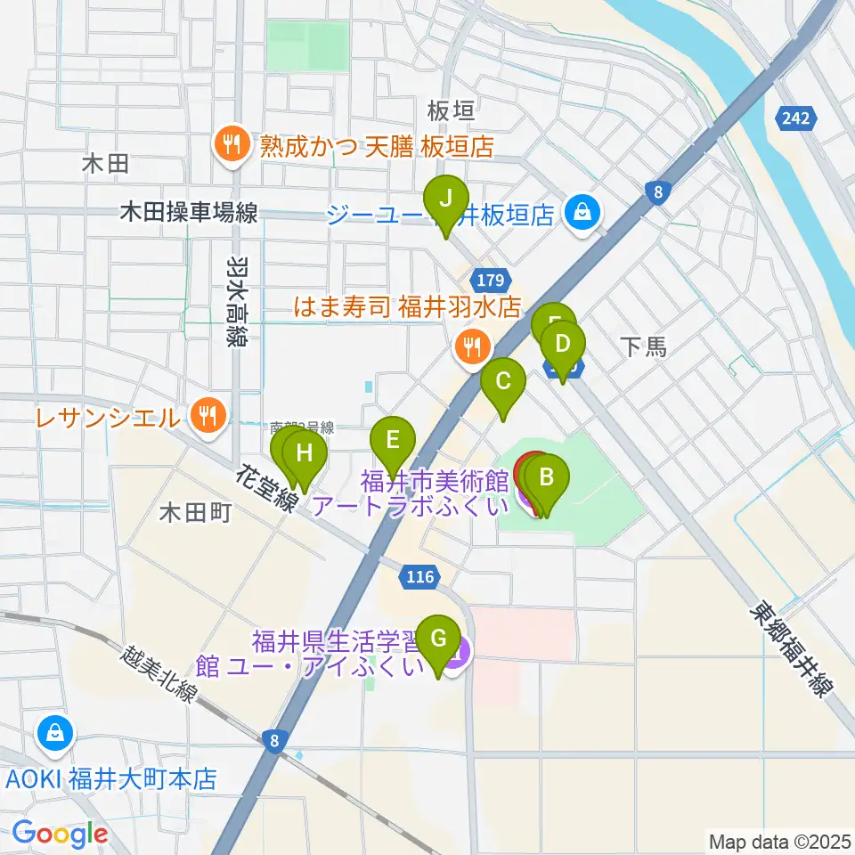 アートラボふくい 福井市美術館周辺のカフェ一覧地図