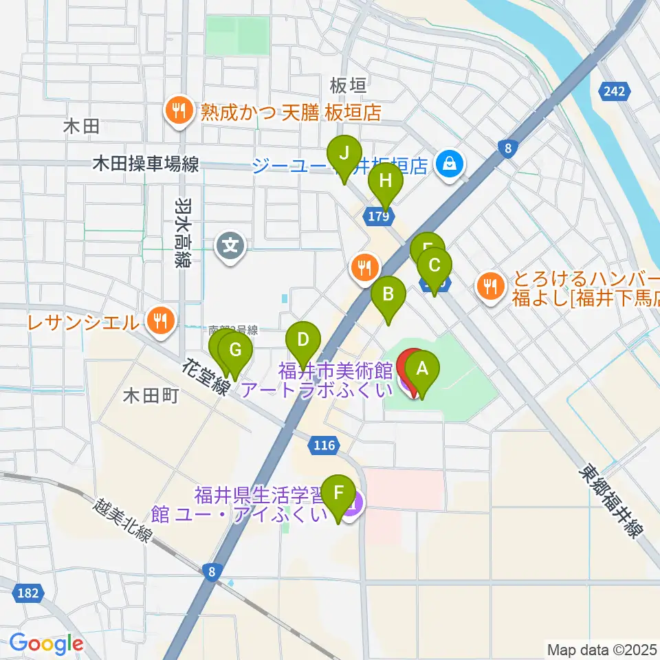 アートラボふくい 福井市美術館周辺のカフェ一覧地図