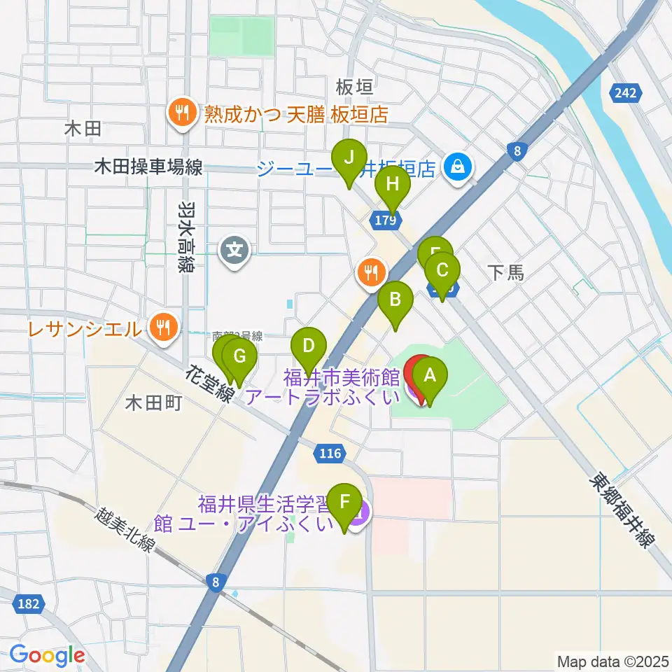 アートラボふくい 福井市美術館周辺のカフェ一覧地図