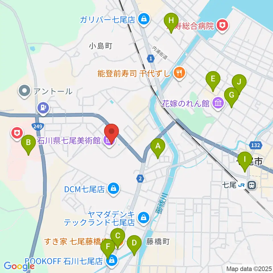 石川県七尾美術館周辺のカフェ一覧地図