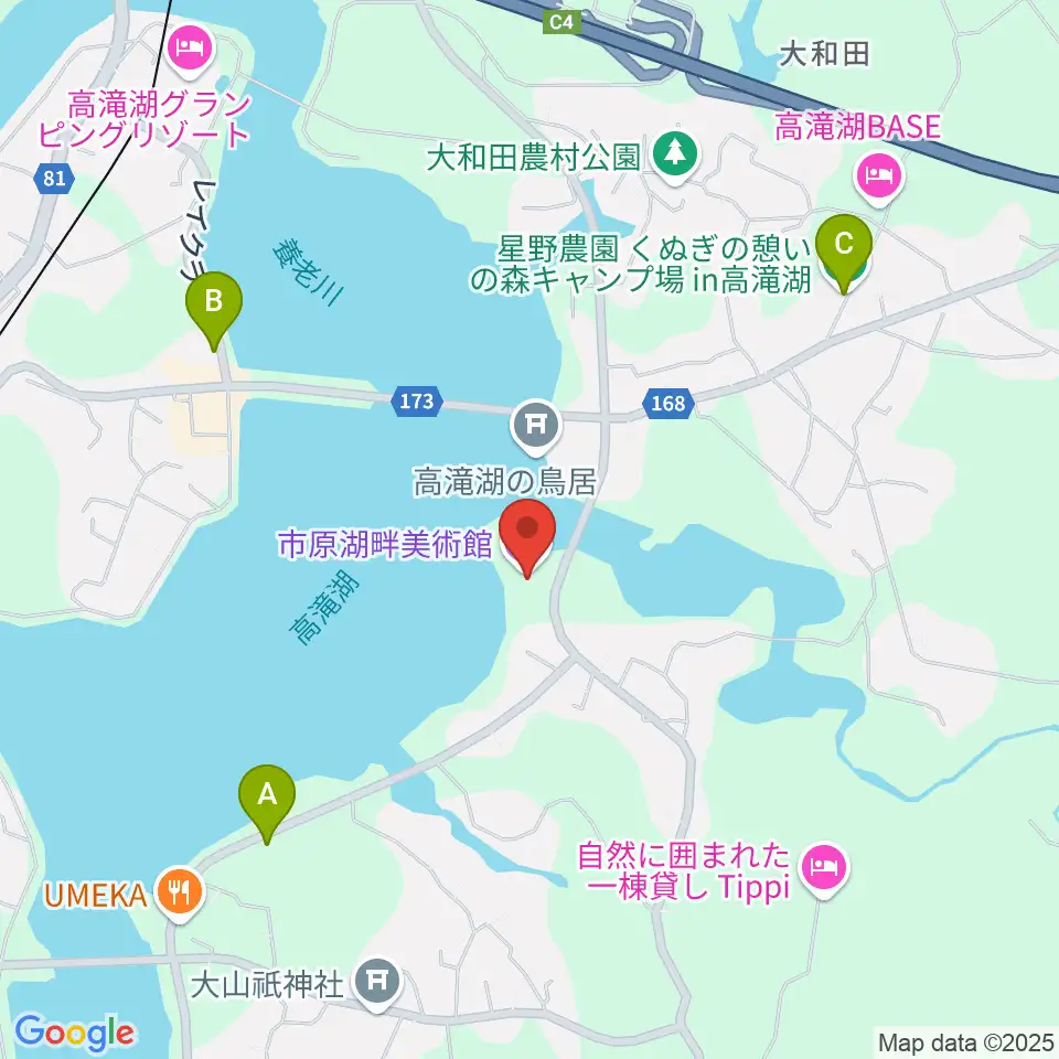 市原湖畔美術館周辺のカフェ一覧地図