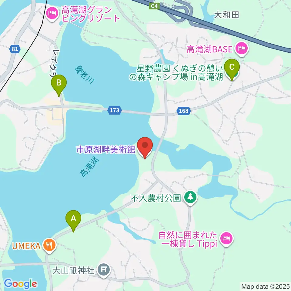 市原湖畔美術館周辺のカフェ一覧地図