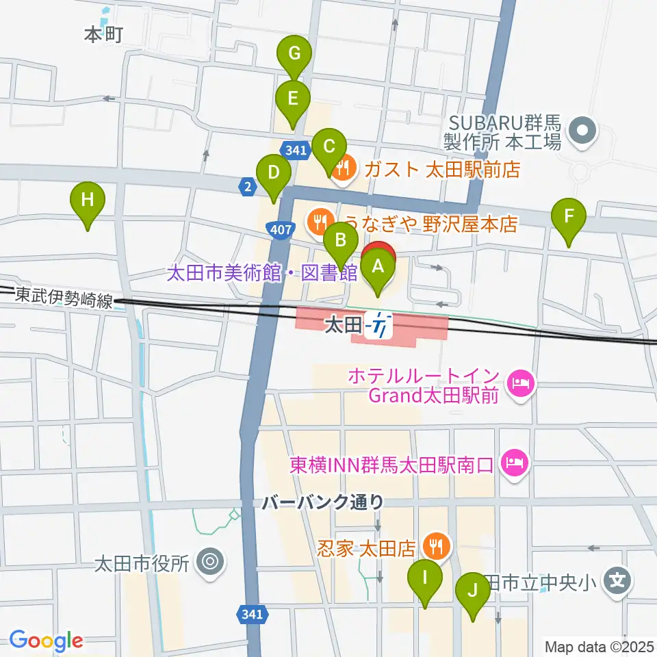 太田市美術館・図書館周辺のカフェ一覧地図