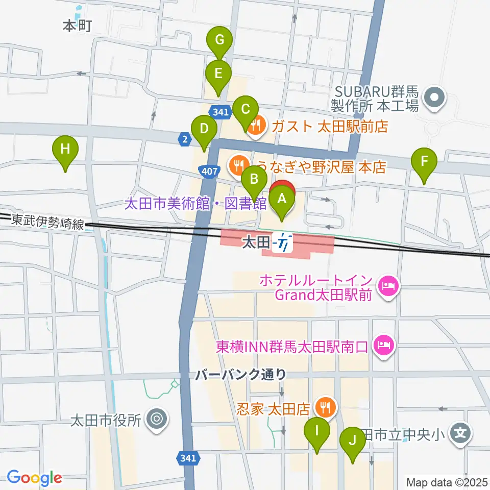 太田市美術館・図書館周辺のカフェ一覧地図