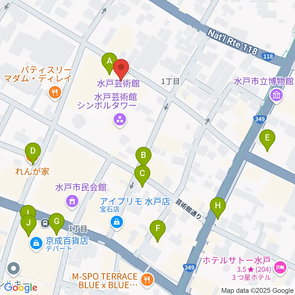 水戸芸術館 現代美術ギャラリー周辺のカフェ一覧地図