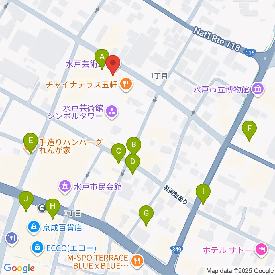 水戸芸術館 現代美術ギャラリー周辺のカフェ一覧地図