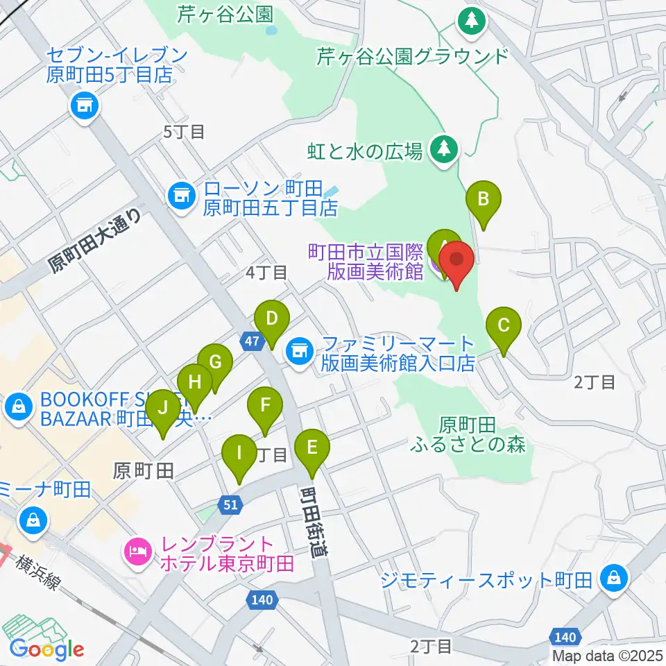 町田市立国際版画美術館周辺のカフェ一覧地図