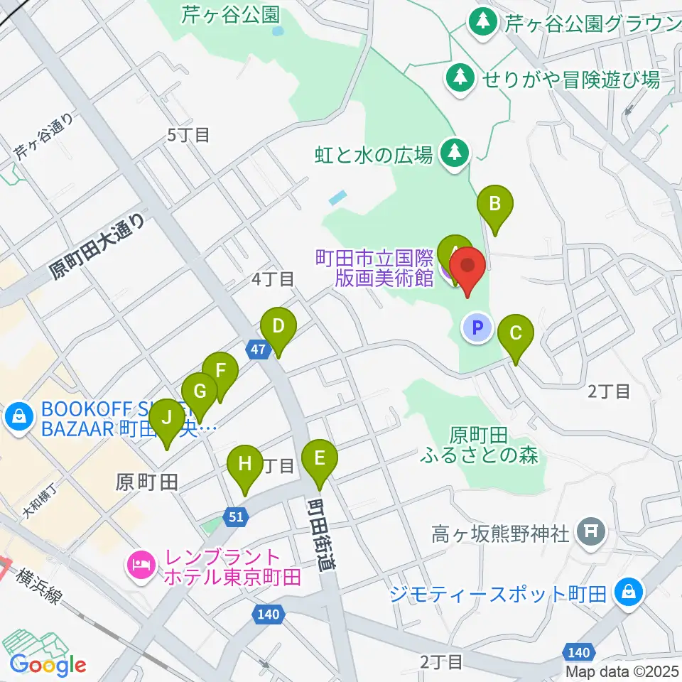 町田市立国際版画美術館周辺のカフェ一覧地図