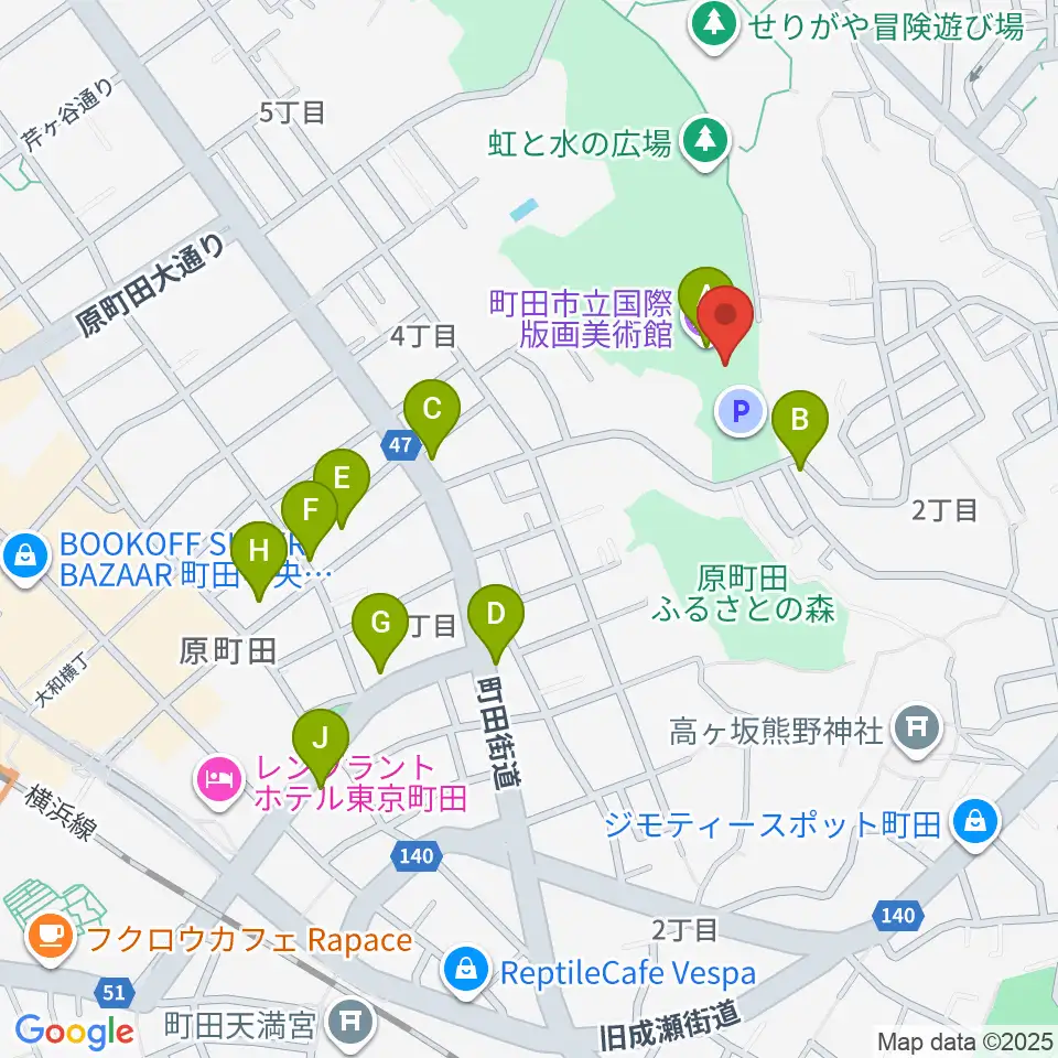 町田市立国際版画美術館周辺のカフェ一覧地図