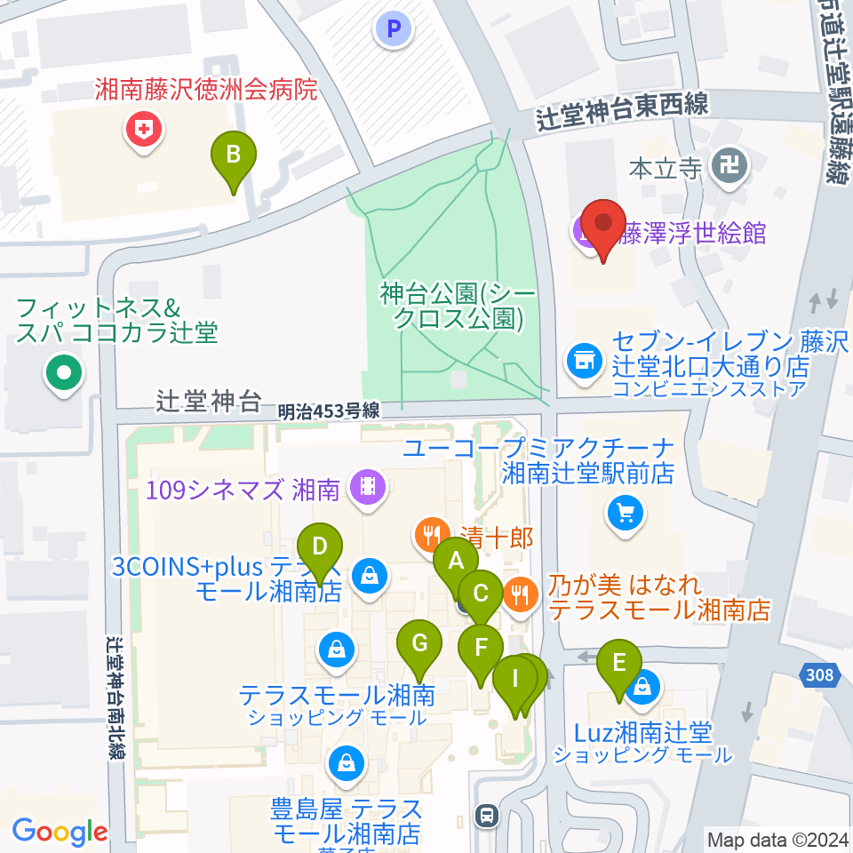 藤澤浮世絵館周辺のカフェ一覧地図