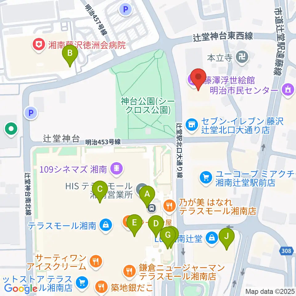 藤澤浮世絵館周辺のカフェ一覧地図