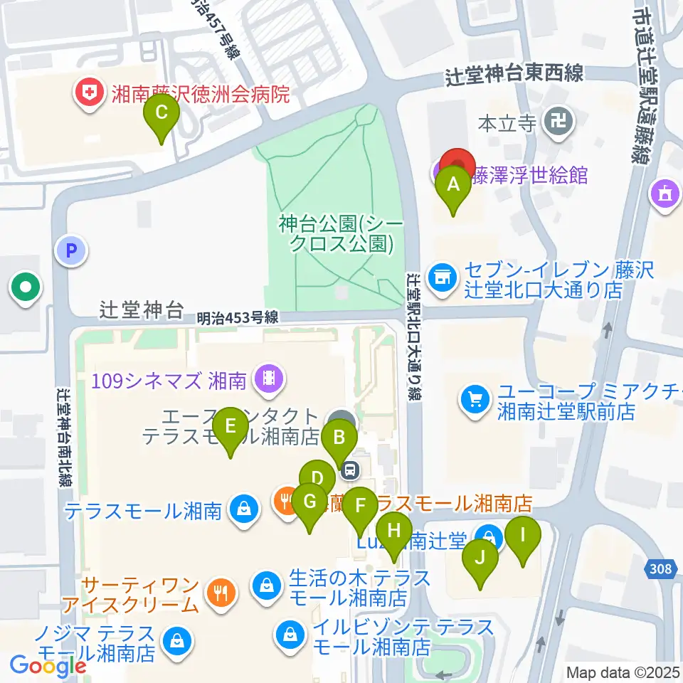 藤澤浮世絵館周辺のカフェ一覧地図