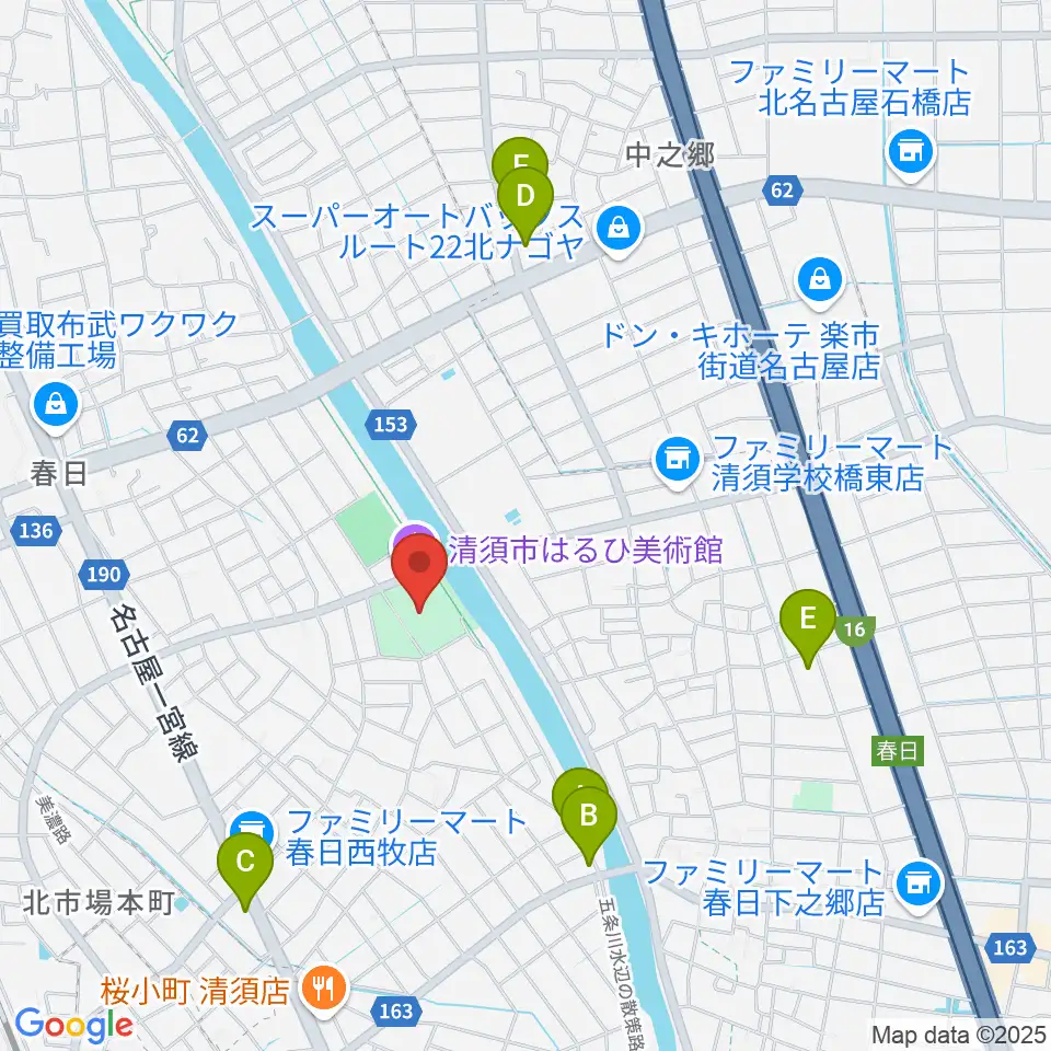 清須市はるひ美術館周辺のカフェ一覧地図