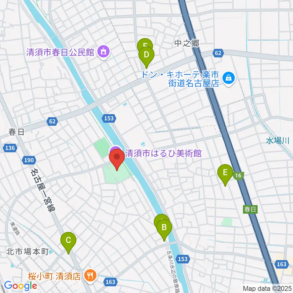 清須市はるひ美術館周辺のカフェ一覧地図