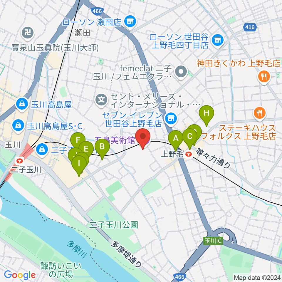 五島美術館周辺のカフェ一覧地図