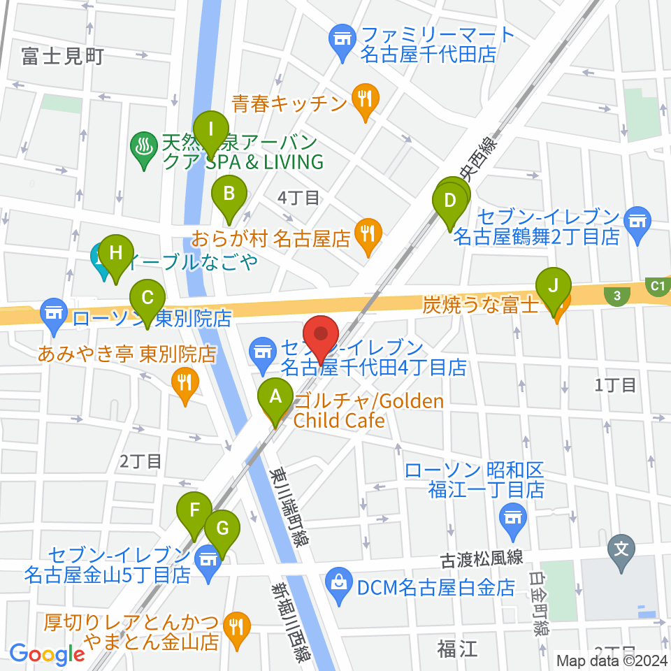 スタジオべティックス鶴舞店周辺のカフェ一覧地図