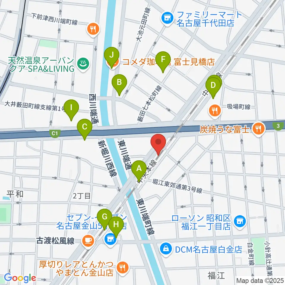 スタジオべティックス鶴舞店周辺のカフェ一覧地図