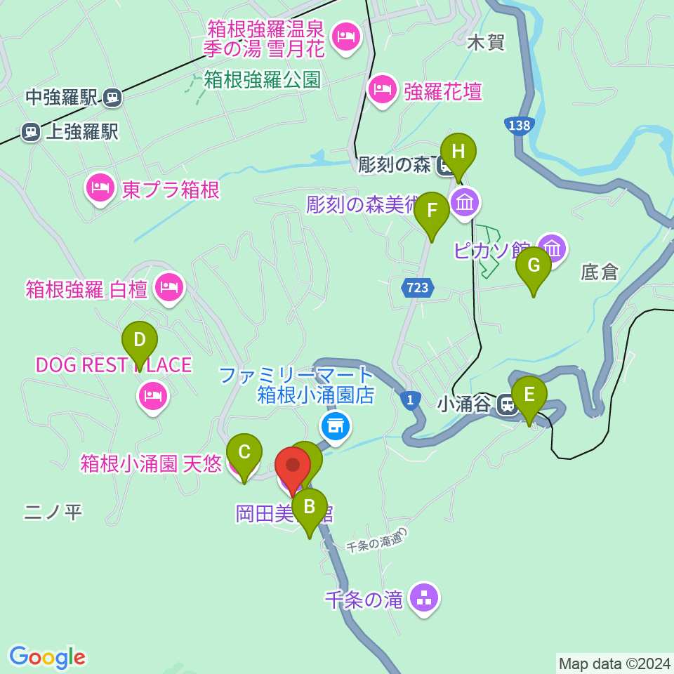 岡田美術館周辺のカフェ一覧地図