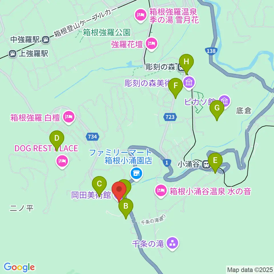 岡田美術館周辺のカフェ一覧地図