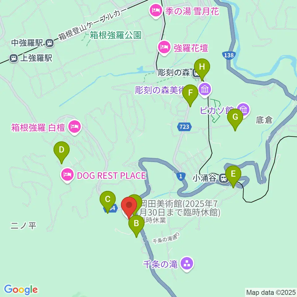 岡田美術館周辺のカフェ一覧地図