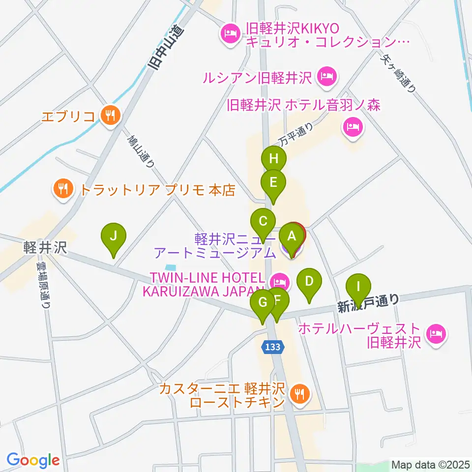 軽井沢ニューアートミュージアム周辺のカフェ一覧地図